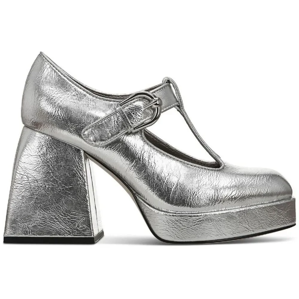 Circus by Sam Edelman Silver Metallic T-Strap Platform Pumps
